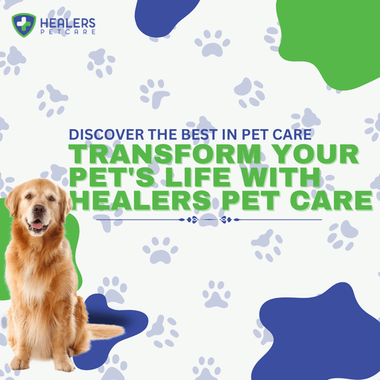Healers PetCare product lineup including paw protection, anxiety wraps, Golden Turmeric Paste, first aid essentials, and wellness supplements for dogs