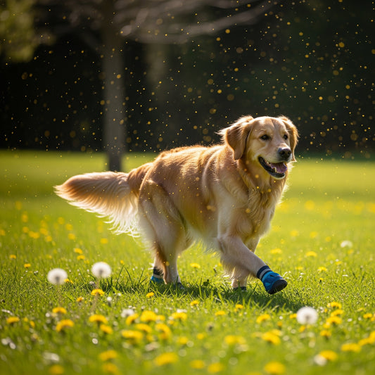 Healers Medical Dog Booties shown protecting a dog's paw during recovery, with Urban Walkers for everyday outdoor use