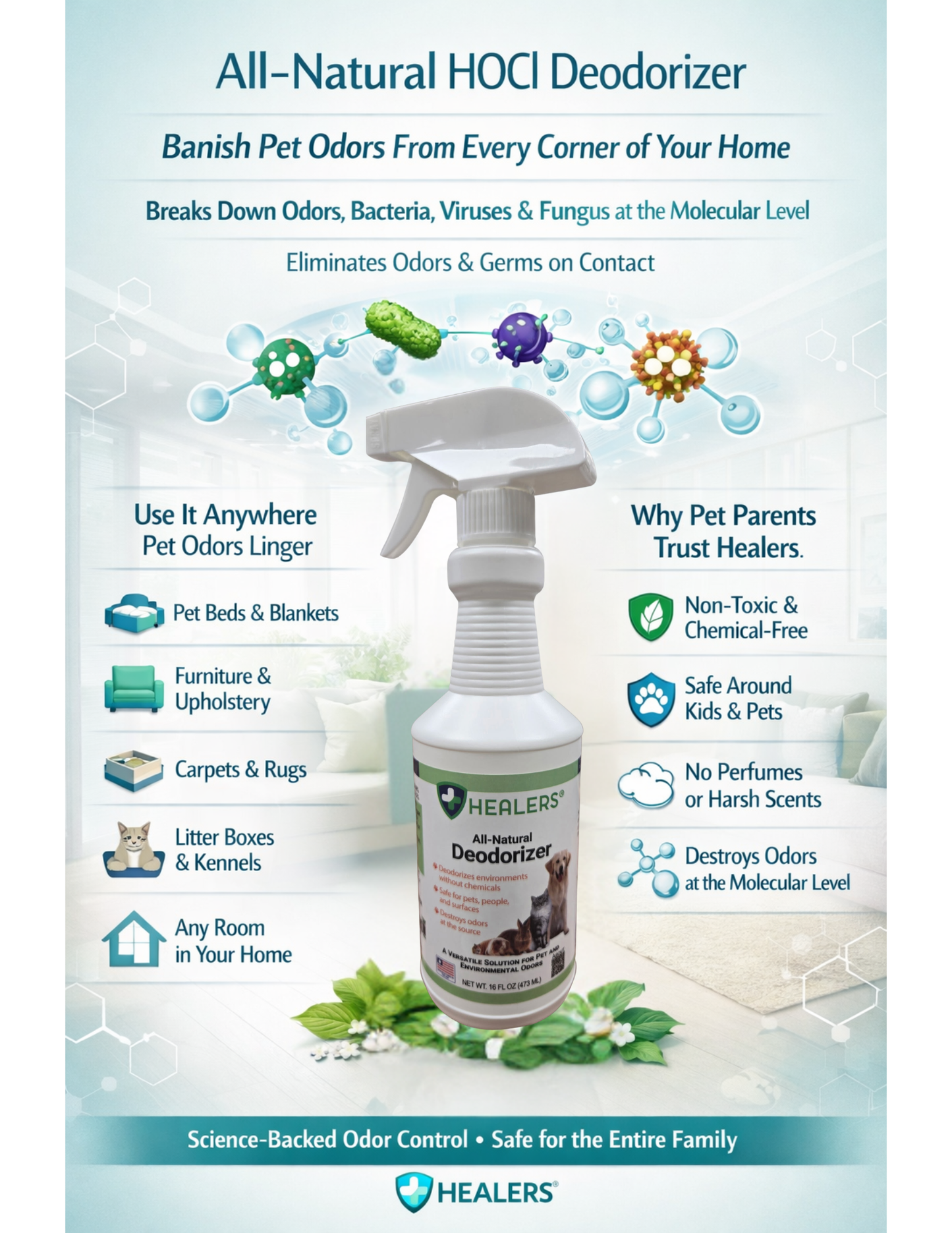 Healers PetCare All-Natural Home Deodorizer Spray | Pet Odor Eliminator Duo