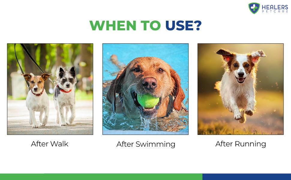 When to use Healers PetCare Eye and Ear Wash for dogs – after walk, swimming, or running to remove dirt, reduce irritation, and support hygiene.