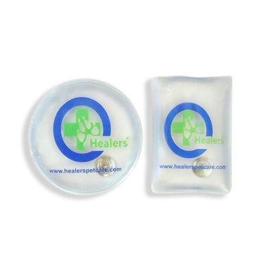 Image of two Healers Hot & Cold Packs, one circular and one rectangular. 
